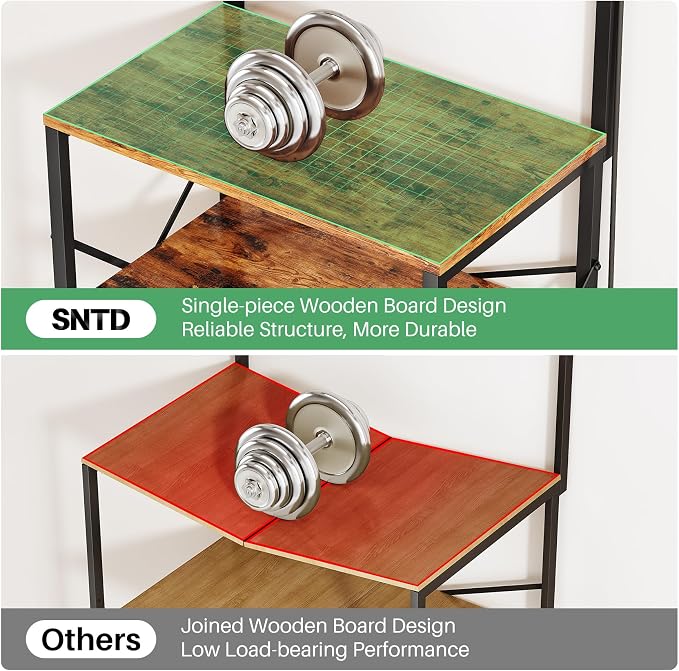 SNTD Bakers Rack with Power Outlet, Kitchen Shelves Microwave Stand with Wire - Image 9