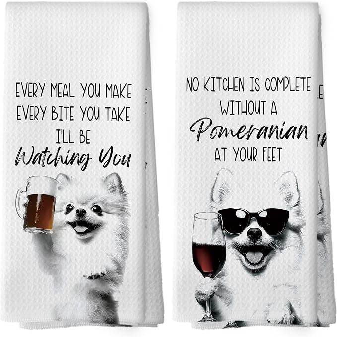 Pomeranian Kitchen Towels Set of 2, Dog Kitchen Accessories, Bar Decor by Mcehtle