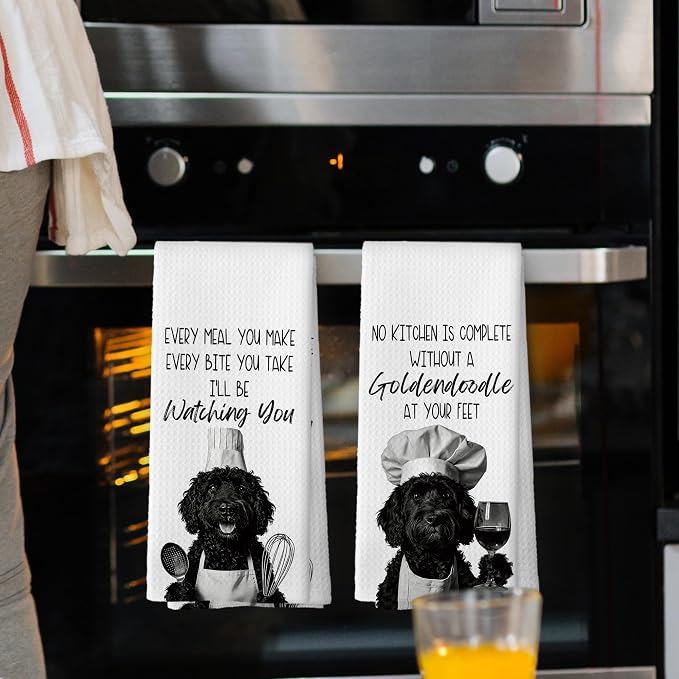 Goldendoodle Kitchen Towels Set of 2, Dog Kitchen Accessories, Bar Decor - Image 2