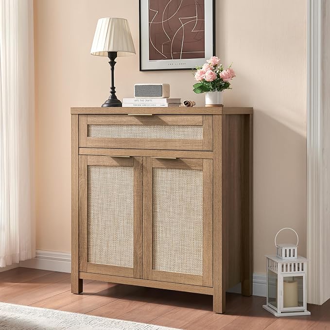 HOKYHOKY 2 Piece Rattan Sideboard Buffet Cabinet, Boho Storage Cabinet - Image 3