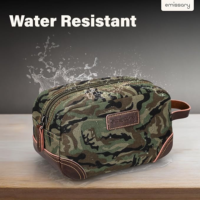 emissary Men's Canvas Travel Toiletry Bag, Leather Dopp Kit - Image 6