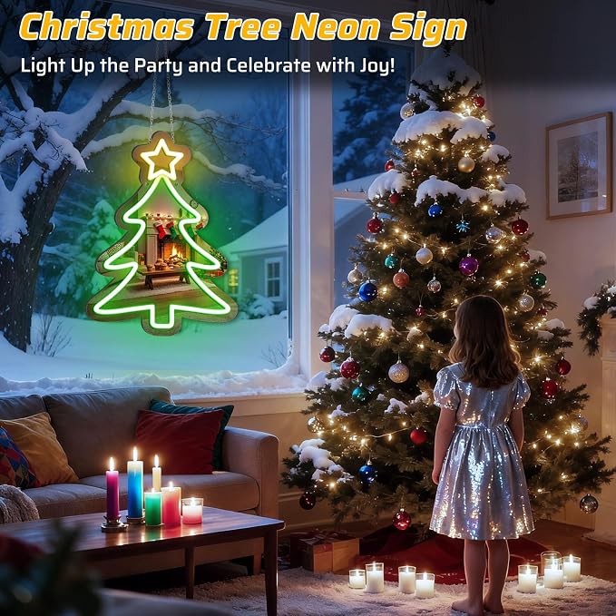 16 x 12’’ Christmas Tree Mirror Neon Sign LED, USB Powered Acrylic Neon Wall - Image 2