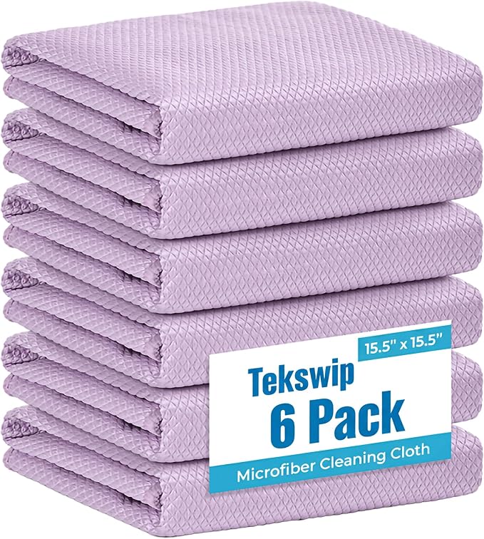 Professional Auto Detailing Microfiber Cloths 6 Pack, 15.5"x15.5" Glass by Tekswip