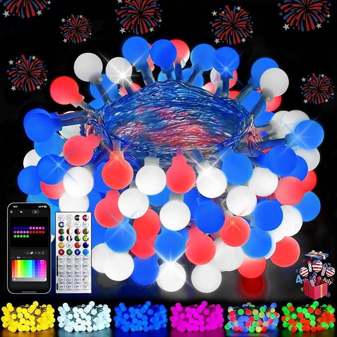 2026 78ft Smart Color Changing Red White and Blue String Lights Outdoor Indoor by LORRYTE
