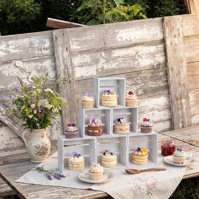 6 Pcs Rustic Wood Crates Cupcake Stand Decorative Wedding Cupcake Display - Image 7