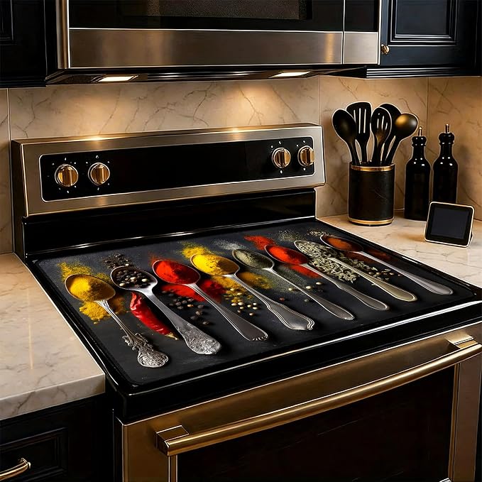 Spice Stove Top Cover 28.3 x 20.5 Inches, Heat Resistant Glass Stove Protector by KKYEJLQYI