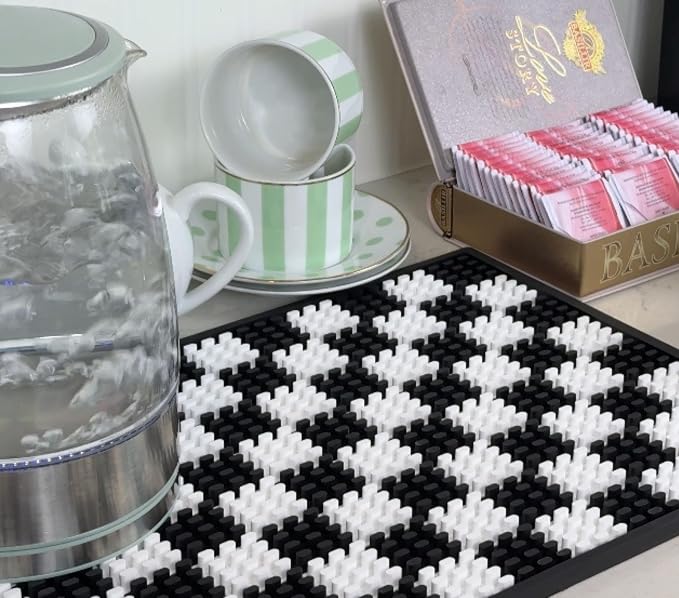 Checkered Coffee Bar Mat 18x12 in Silicone, Non-Slip Espresso Machine Mat - Image 7