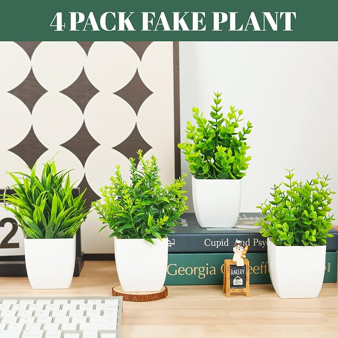 Der Rose 4 Pack Fake Plants Small Artificial Mini Faux Plants Indoor - Image 2