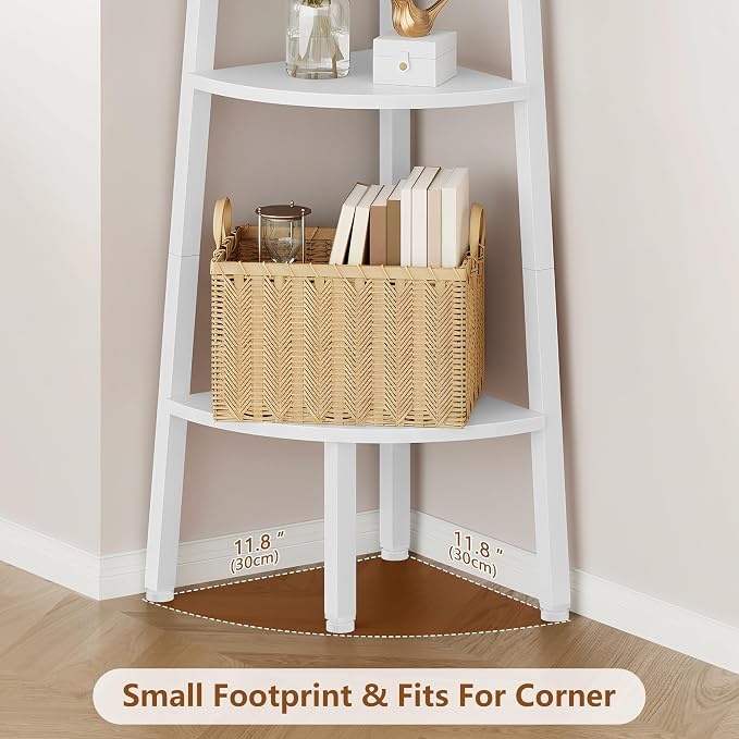 Hoctieon Corner Shelf, 3-Tier 40" Tall Corner Bookshelf, Rustic Ladder Shelf - Image 5
