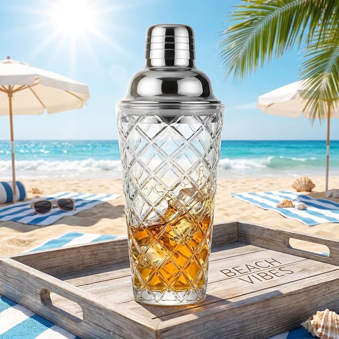 15oz Diamond-Cut Crystal Cocktail Shaker Clear Glass - Image 2