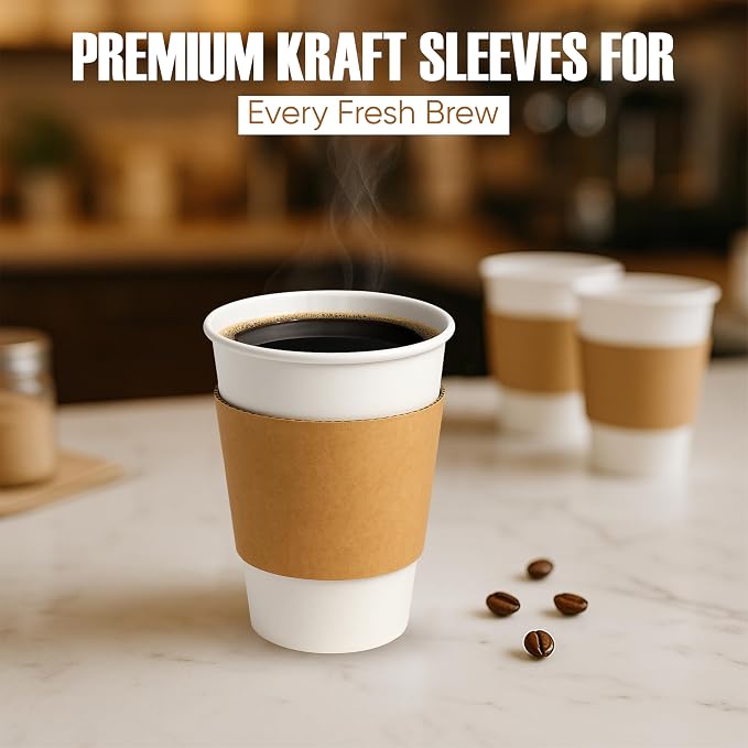 Concession Essentials Disposable Coffee Cup Sleeves – Kraft Paper Insulated Hot - Image 4
