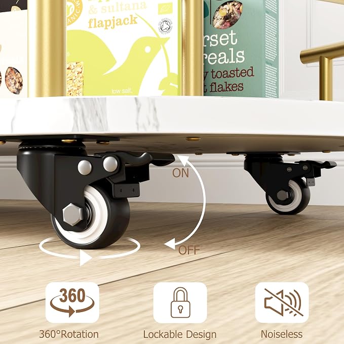 GarveeHome 3-Tier Bar Cart on Wheels, Mobile Serving Cart - Image 5