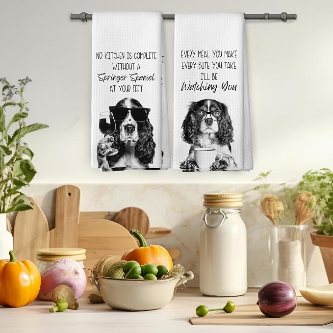 Funny Springer Spaniel Kitchen Towels Set of 2, Dog Kitchen Accessories - Image 4