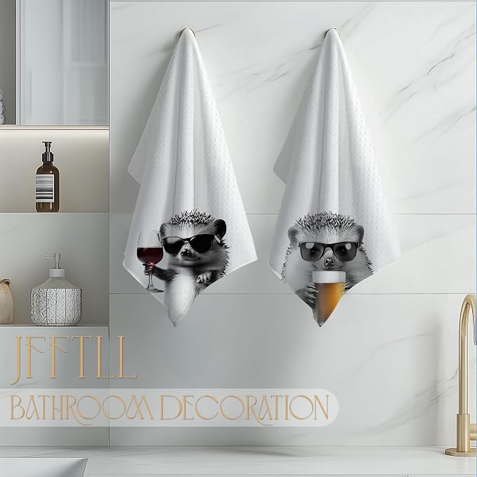 Funny Hedgehog Kitchen Towels Set of 2, Funny Kitchen Decor, Wine Station Wine - Image 4