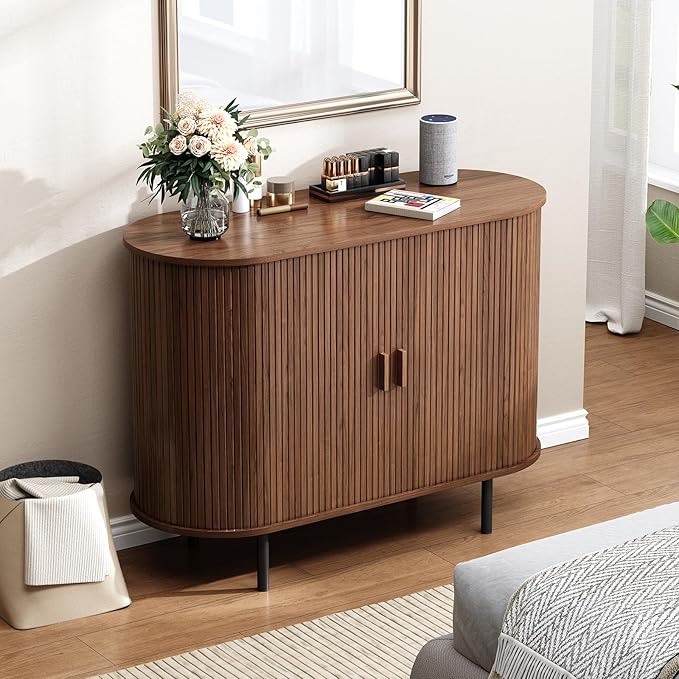Buffet Cabinet with Storage, Fluted Sideboard Buffet with Sliding Door - Image 7