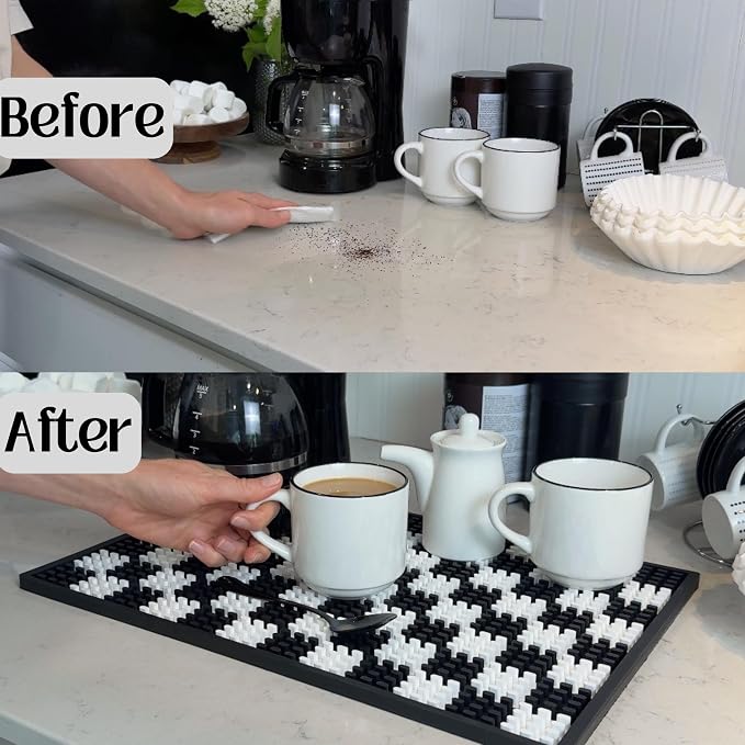 Checkered Coffee Bar Mat 18x12 in Silicone, Non-Slip Espresso Machine Mat - Image 4