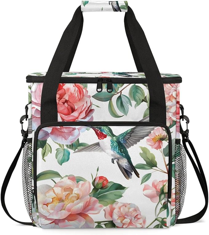 Hummingbird Floral Coffee Maker Carring Bag, Large Insulated Storage Organizer by Home