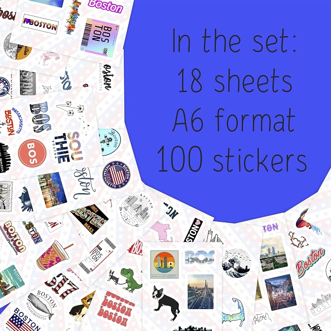 100Pcs Boston Sticker for Water Bottle and Laptop - Image 2
