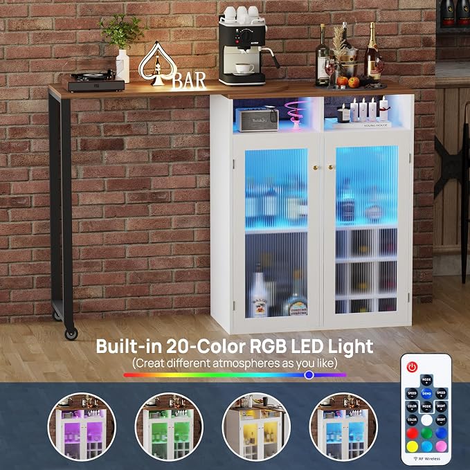 Home Bar Unit with Charging Station & Lights & Storage Mini Corner Bar Table - Image 6