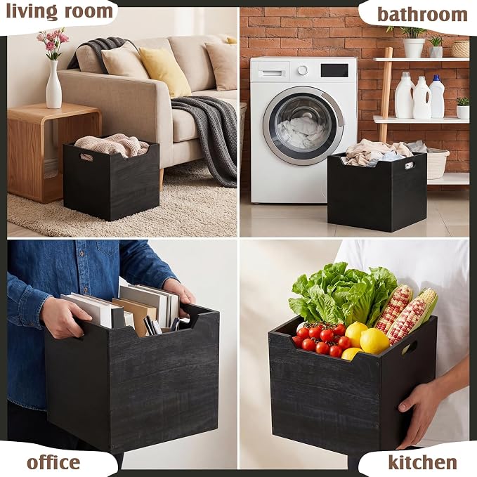 Colingmill 2 Pack Wooden Storage Box Bins Wood Crate - Image 8