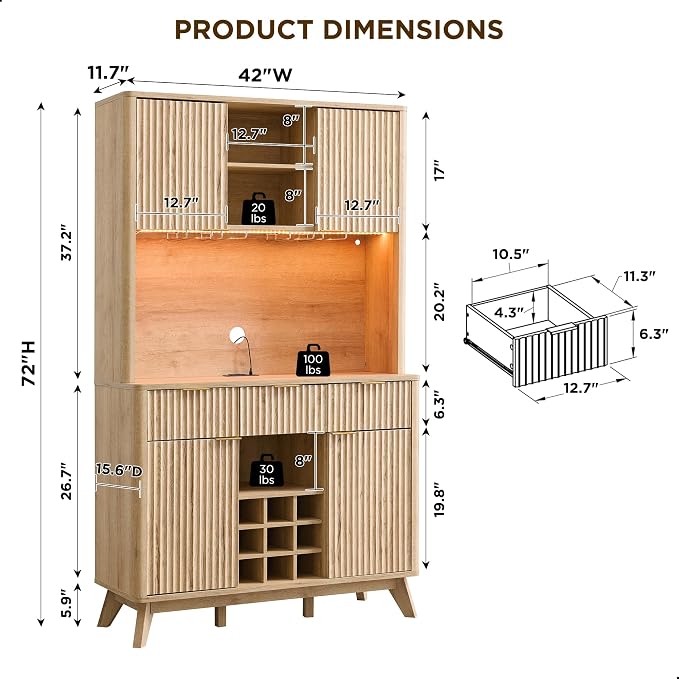 OKD 72" Tall Fluted Coffee Bar Cabinet - Image 2