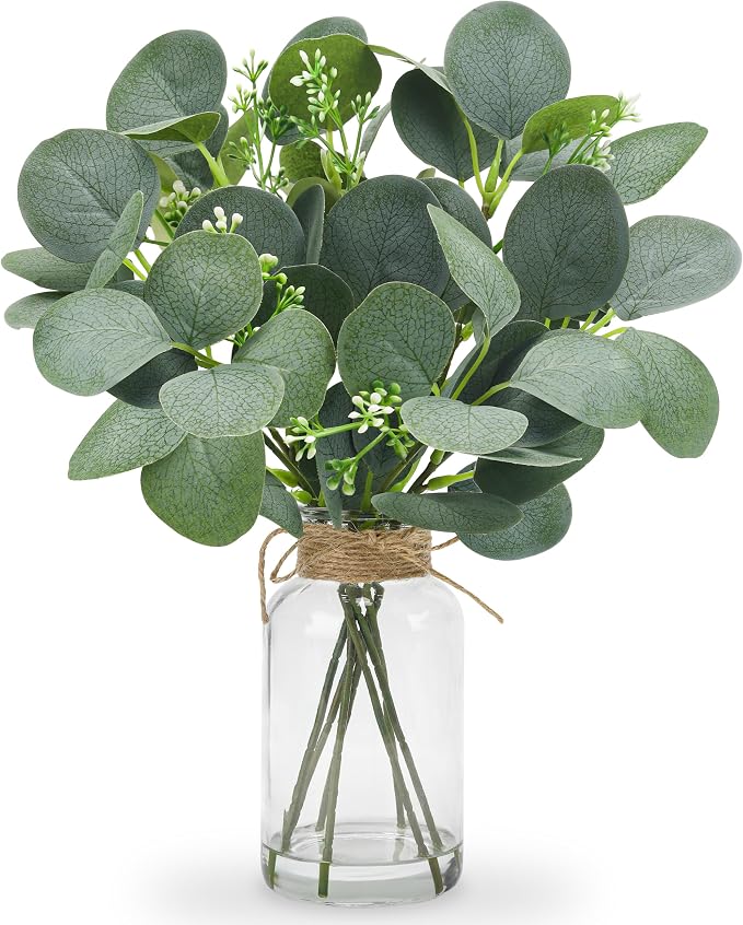 Der Rose 13.5" Fake Plants for Bathroom Decor Artificial Eucalyptus Stems in by DerRose