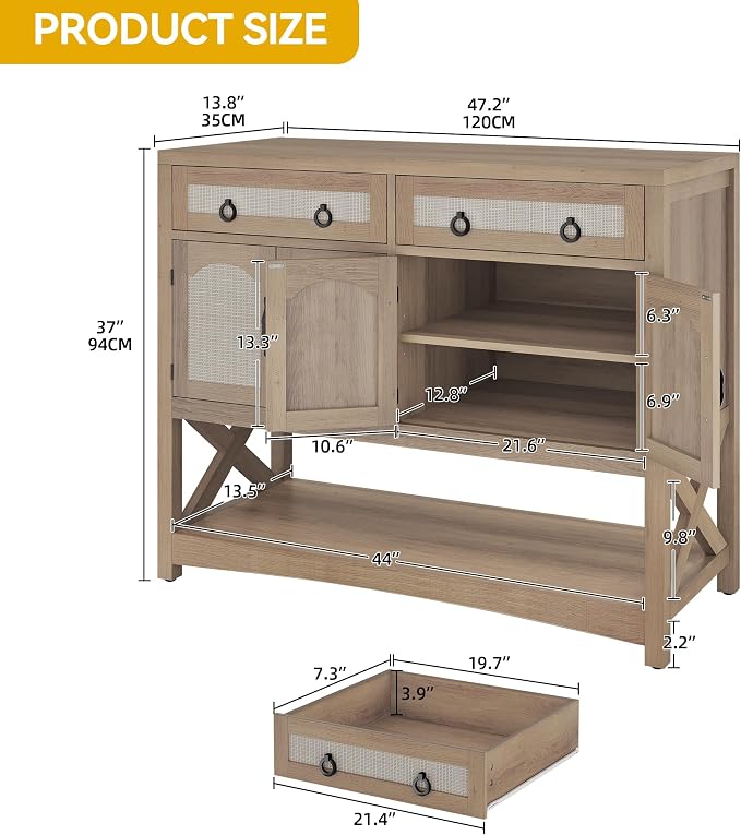 DWVO 47.2" Rattan Buffet Sideboard Cabinet - Image 2