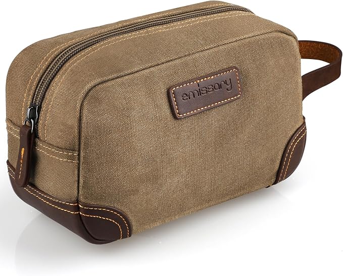 emissary Men's Canvas Travel Toiletry Bag, Leather Dopp Kit by emissary