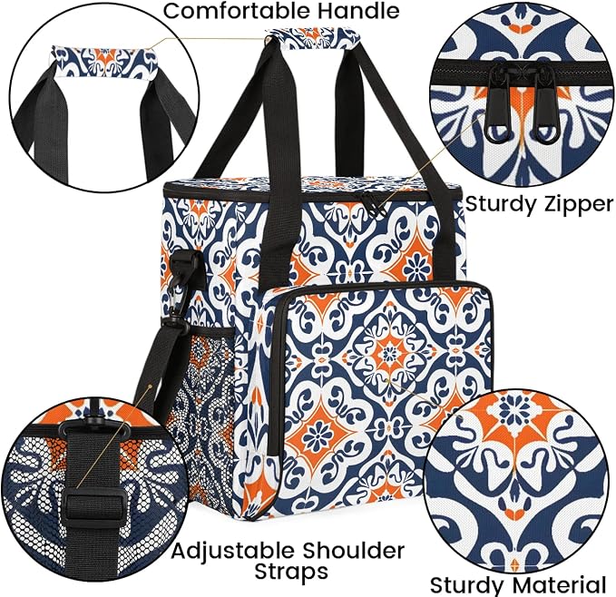 Boho Mexican Tile Coffee Maker Carring Bag, Large Insulated Storage Organizer - Image 6