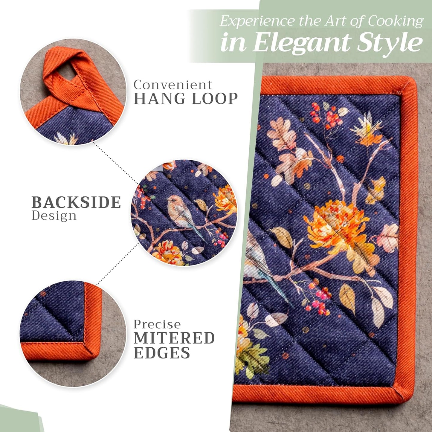 Maison d' Hermine Pot Holders 100% Cotton Heat Resistant Potholders 8" x 8" Hot Pads with Loop BBQ, Cooking, Baking, Grilling, Kitchen, Handling Hot Pans (Pack of 1, Kelim - Infinity)