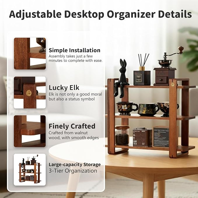 Coffee Station Organizer for Kitchen Countertop Mug Holder 3 Tier Wooden Cup - Image 3