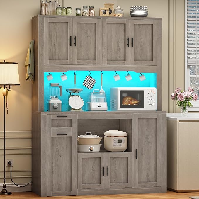 Itaar 71" Pantry Cabinet with Charging Station and LED Light, Kitchen Pantry - Image 3