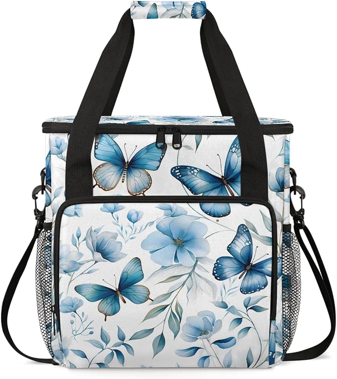 Butterfly Blue Floral Coffee Maker Carring Bag, Large Insulated Storage by Home