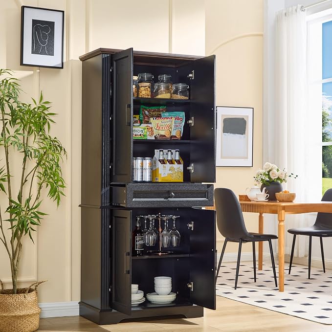 71" Black Tall Pantry Cabinet - Image 5