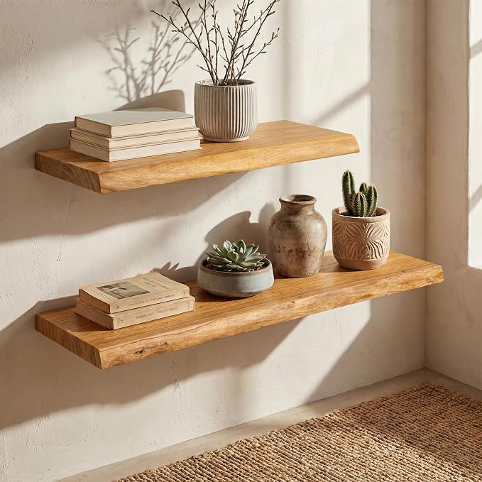 40" Solid Wood Live Edge Floating Wall Shelf, 9.3" Deep Heavy Duty 50lb FSC - Image 2