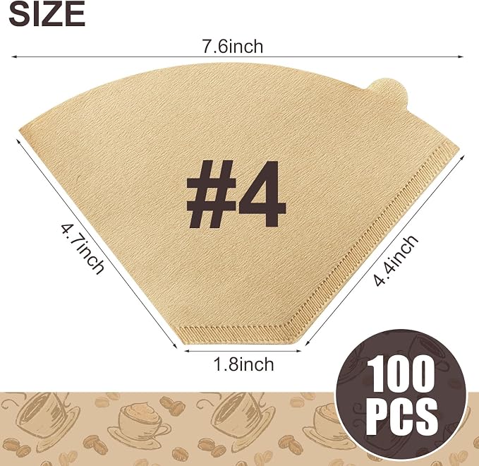 100Pcs Coffee Filters #4, Unbleached Natural Coffee Filters 8-12 Cup, - Image 2