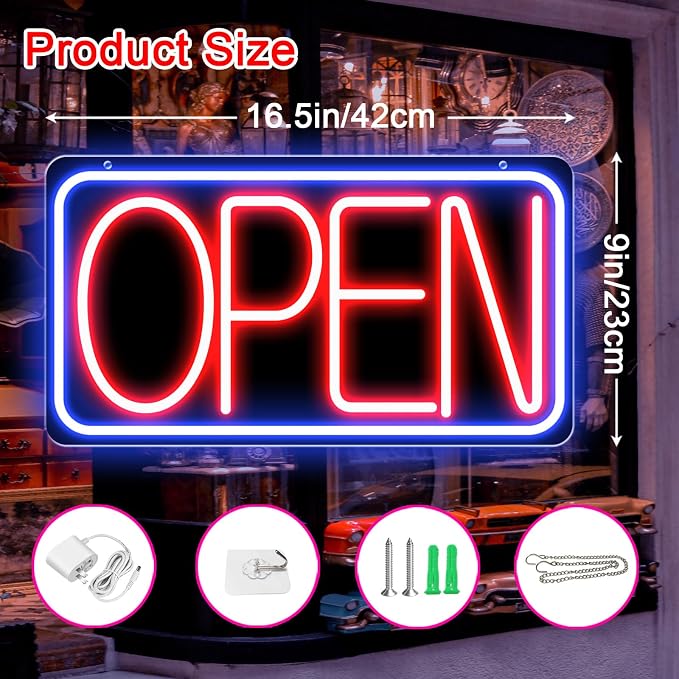 16.5" X 9" Led Neon Open Signs for Business Ultra Bright Plug In Electric Light - Image 2