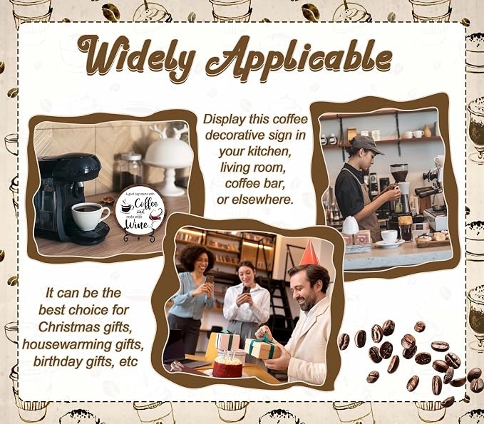 Coffee Bar Decor, Rustic Wooden Sign, 6 x 6 Inches, Tabletop Mount - Image 4