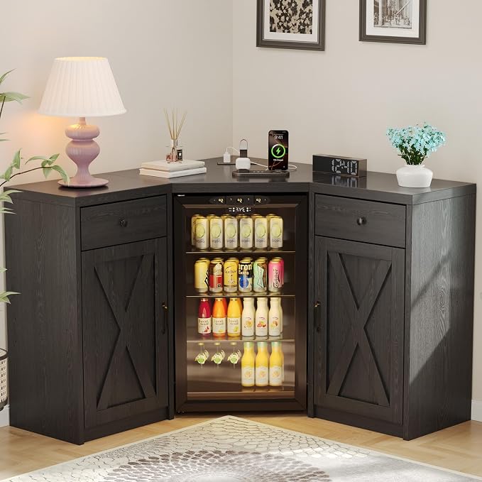 Coffee Bar Cabinet with Fridge Space, Corner Bar Cabinet with Fridge Space by Lurinthal