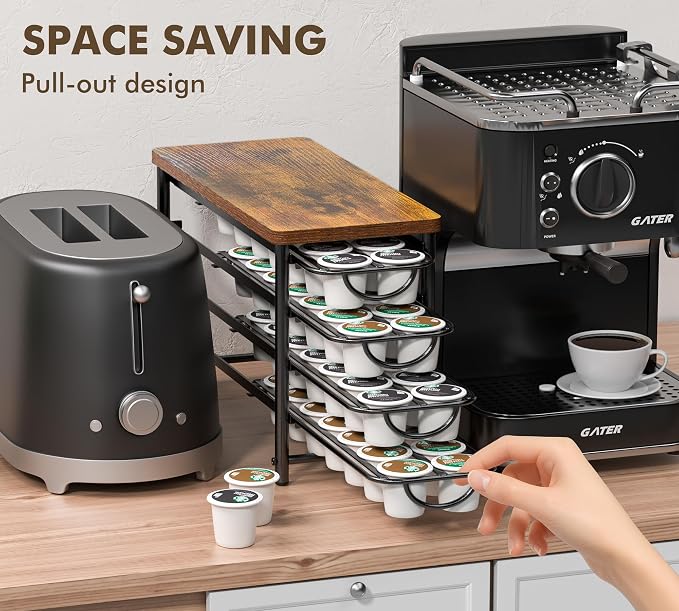 HFHOME Coffee Pod Holder with Wooden Top, Compatible with K-Cups, 4-Tier Coffee - Image 5