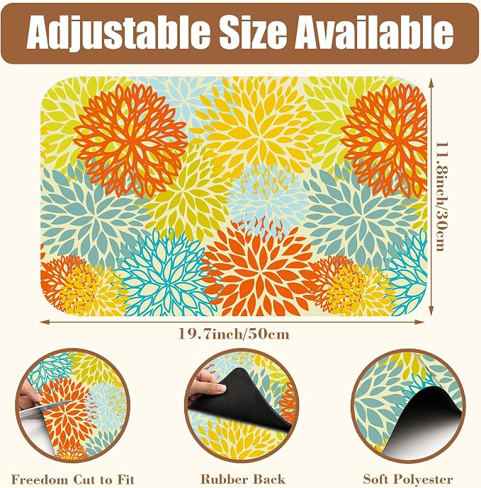 Orange and Blue Chrysanthemum Flower Coffee Mat Absorbent Dish Drying Mat Hide - Image 2