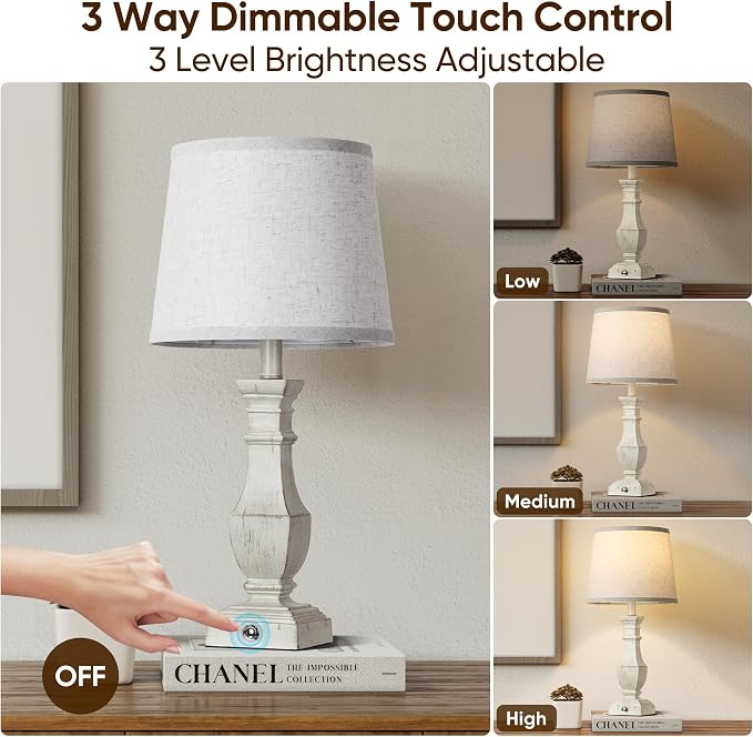 ROTTOGOON Dimmable Table Lamps Set of 2, Rustic Farmhouse Table Lamps - Image 3