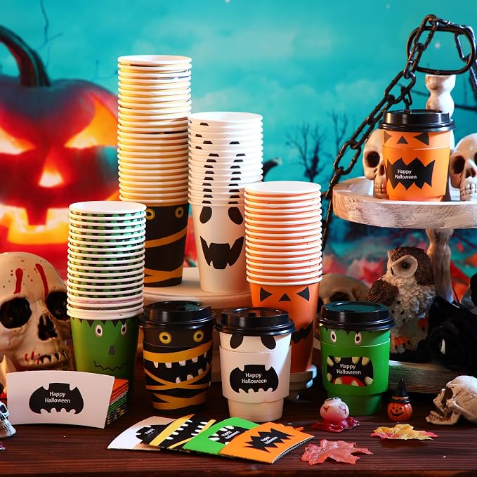 Umigy 100 Pack Halloween Disposable Coffee Cups 12 oz Paper Coffeeware - Image 2
