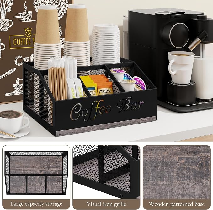 Coffee Bar Organizer for Countertop, Wooden Counter Station Organizer - Image 3