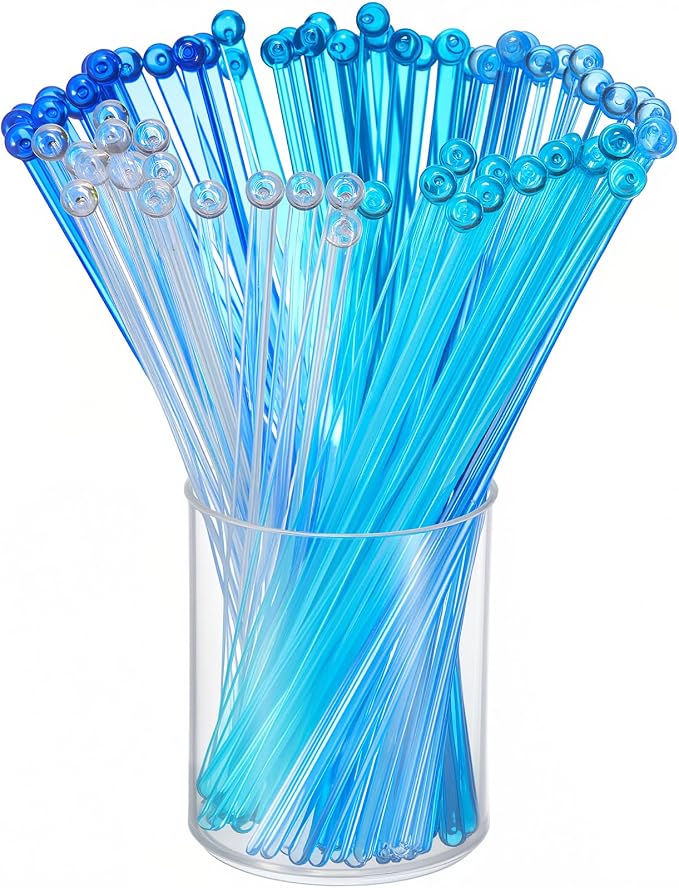 Mudder 100 Pieces Disposable Plastic Round Top Crystal Swizzle Sticks by Mudder