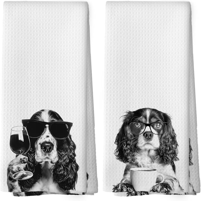 Funny Springer Spaniel Kitchen Towels Set of 2, Funny Dog Kitchen Accessories by Mcehtle