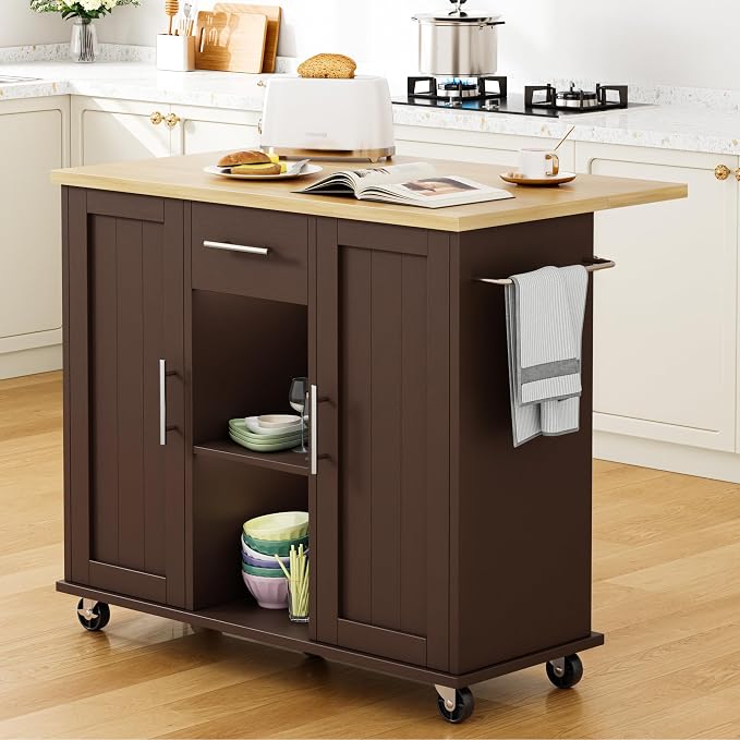 Shintenchi Kitchen Island with Storage, Bar Cart Cabinet Island Table on Wheels by Shintenchi%7CFurnitureMadeforRealLife