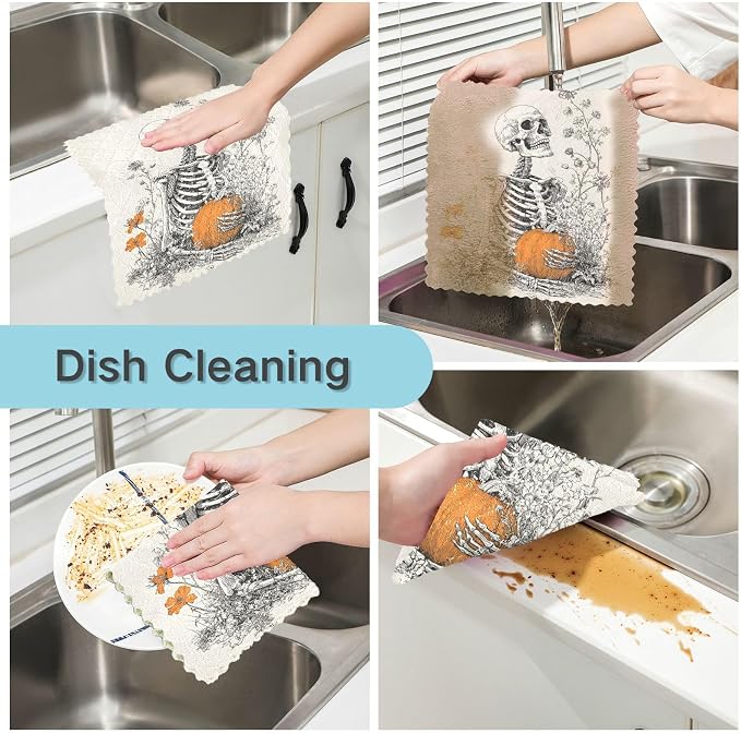 ALAZA Kitchen Towels Halloween Pumpkins Skeleton Dish Towels Multipurpose - Image 2