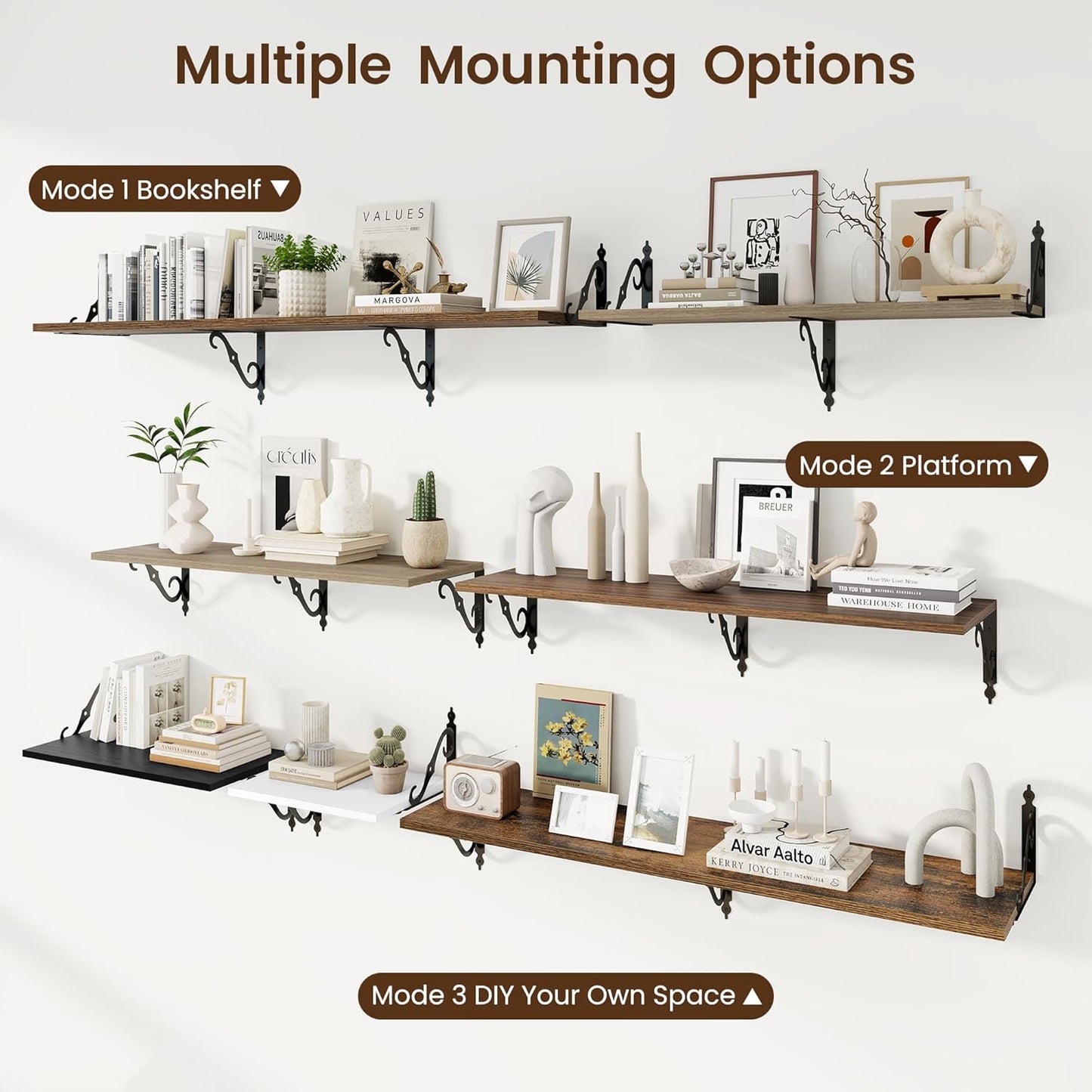 RICHFOCUS 12 Inch Deep Floating Shelves for Wall, 39" W x 12" D Wood Wall Shelves Set of 2, Wide Floating Shelves for Living Room, Bedroom, Kitchen, Bathroom and Decor Storage, Grey