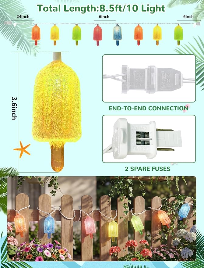 10 LED Popsicle String Lights, Indoor Outdoor Plug in Fairy Lights - Image 4